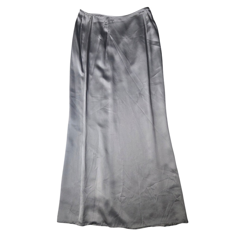 Carmen Marc Valvo Silver Satin Maxi Skirt 10 Quiet Luxury Elegant Liquid Slip